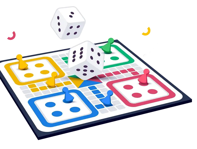 Um jogo de tabuleiro colorido em pleno andamento, com dados a flutuar no ar e o jogador em cima do tabuleiro, representando um momento emocionante do jogo.